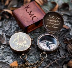 Brass Pocket Compass Gift Set with Engraved Lid